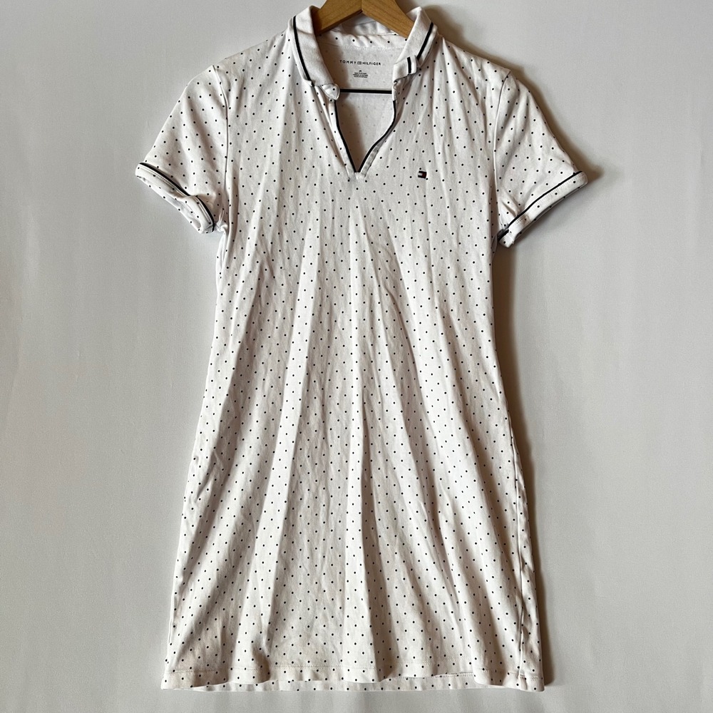 Tommy Hilfiger Polka Dot Shirt Dress Women's Medium M Navy White Short‎ Sleeve